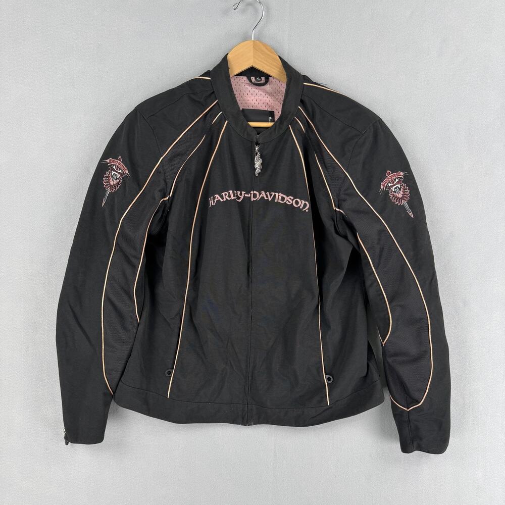 Harley-Davidson Jacket Womens XL Black Mesh Embroidered Motorcycle Riding Zip - Picture 1 of 12